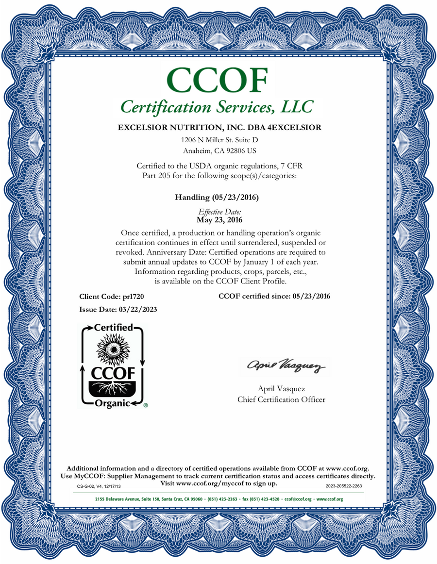 CCOF USDA Organic certificate preview